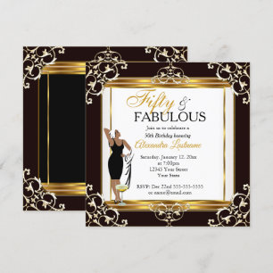 Fabulous Diva deco Lady Gold Black 50th Birthday Kaart