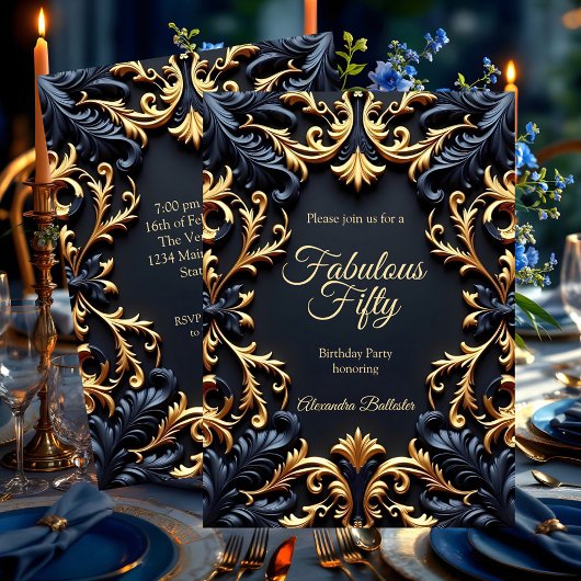Fabulous Elegant Birthday Party Gold Blue Black Kaart
