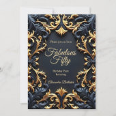 Fabulous Elegant Birthday Party Gold Blue Black Kaart (Voorkant)