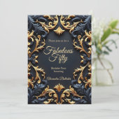 Fabulous Elegant Birthday Party Gold Blue Black Kaart (Staand voorkant)