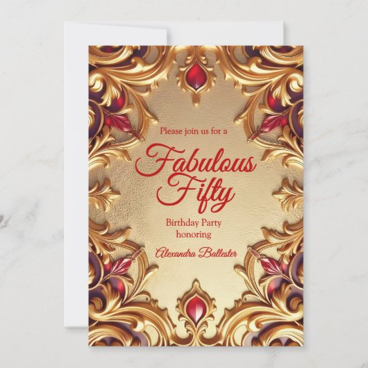 Fabulous Elegant Birthday Party Gold Red Gold Kaart (Voorkant)