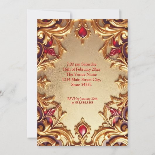 Fabulous Elegant Birthday Party Gold Red Gold Kaart (Achterkant)