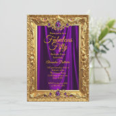 Fabulous Elegant Birthday Party Purple Gold Jewels Kaart (Staand voorkant)