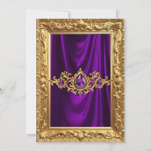 Fabulous Elegant Birthday Party Purple Gold Jewels Kaart (Achterkant)