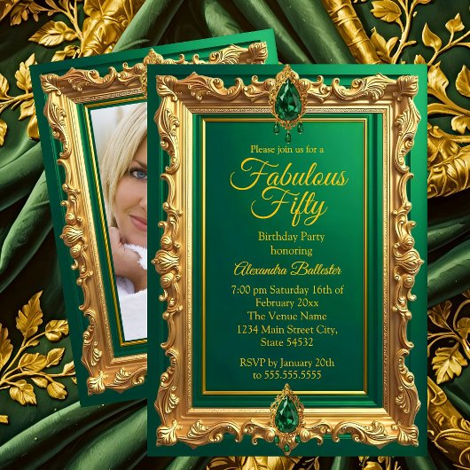 Fabulous Elegant Birthday Photo Emerald Green Gold Kaart