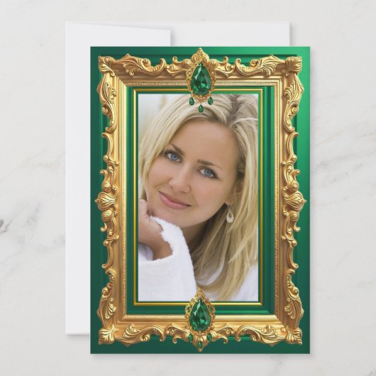 Fabulous Elegant Birthday Photo Emerald Green Gold Kaart (Achterkant)