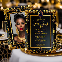 Fabulous Elegant Birthday Photo Gold Black Jewels Kaart