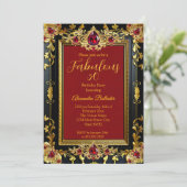 Fabulous Elegant Birthday Photo Red Gold Black Gem Kaart (Staand voorkant)