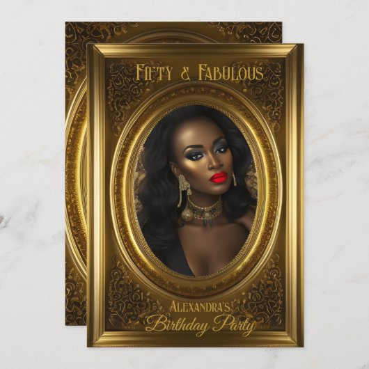 Fabulous Elegant Foto Birthday Old Gold Kaart (Voorkant / Achterkant)