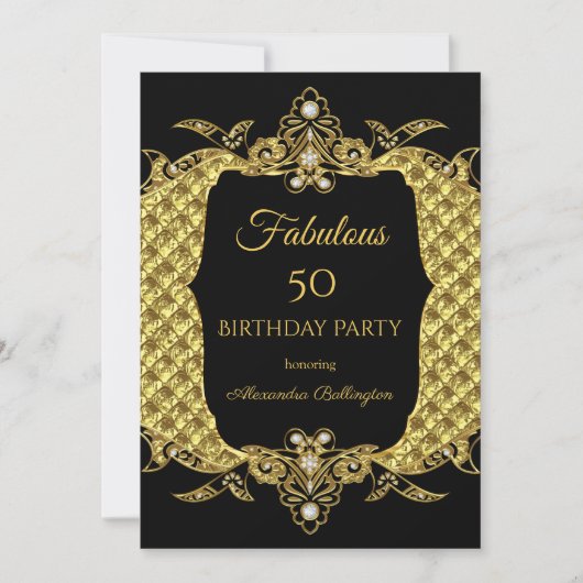 Fabulous Elite Formal Gold Birthday Party Black Kaart (Voorkant)