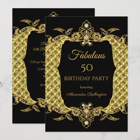 Fabulous Elite Formal Gold Birthday Party Black Kaart (Voorkant / Achterkant)