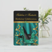 Fabulous Emerald Green Gold Heels Birthday Party Kaart (Staand voorkant)