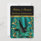 Fabulous Emerald Green Gold Heels Birthday Party Kaart (Voorkant)