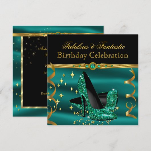 Fabulous Emerald Green Heels Gold Birthday Party Kaart (Voorkant / Achterkant)