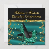 Fabulous Emerald Green Heels Gold Birthday Party Kaart (Voorkant)