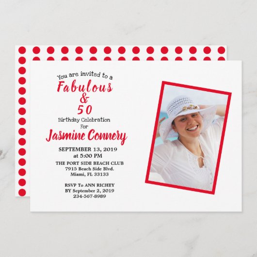 Fabulous en 50 rode verjaardagsfeestjes kaart (Voorkant / Achterkant)