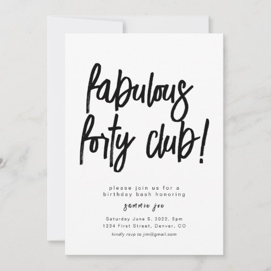 Fabulous en veertig Club Verjaardag Uitnodigen Sja Kaart (Voorkant)
