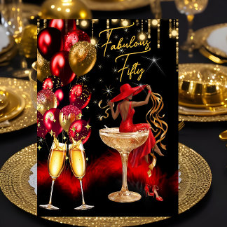 Fabulous Ethnic Fun Birthday Red Champagne Glass Kaart