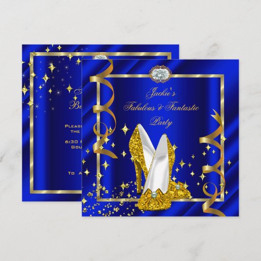Fabulous Fantastic Royal Blue Birthday Party Kaart (Voorkant / Achterkant)