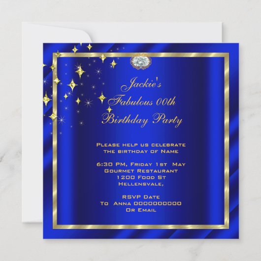 Fabulous Fantastic Royal Blue Birthday Party Kaart (Achterkant)