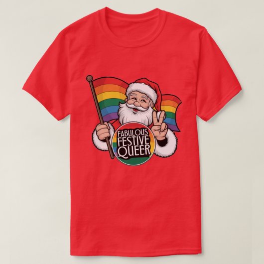 Fabulous Feestelijke Queer Rainbow Santa T-shirt (Design voorkant)
