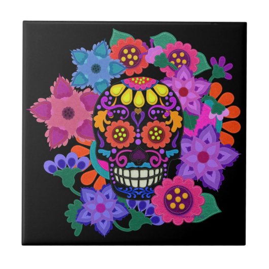 Fabulous Felt Look Sugar Skull Beautiful Tegeltje (Voorkant)