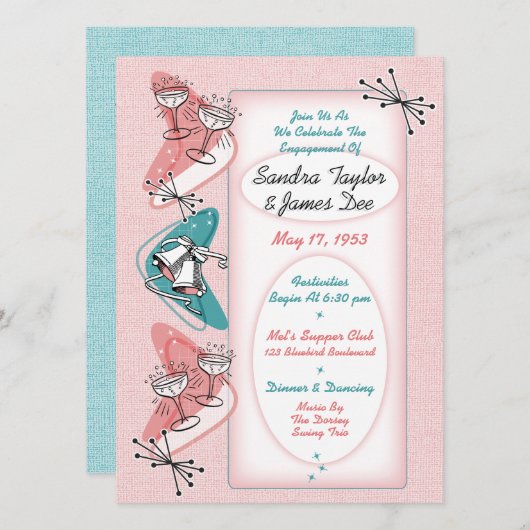 Fabulous Fifties Engagement Party Kaart (Voorkant / Achterkant)
