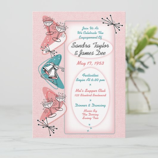 Fabulous Fifties  Engagement Party Kaart (Staand voorkant)