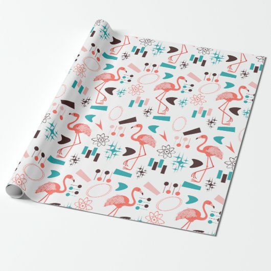 Fabulous Fifties Flamingos Cadeaupapier (Uitgerold)