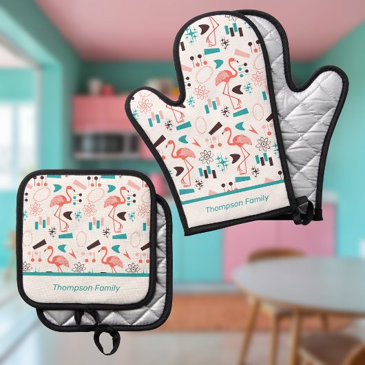 Fabulous Fifties Flamingos Ovenwant & Pannenlap Set