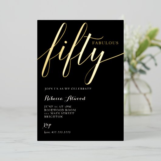 Fabulous Fifty BIrthday Folie Uitnodiging (Staand Voorkant)