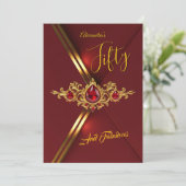 Fabulous Fifty Birthday Party Red Gold Gems Kaart (Staand voorkant)