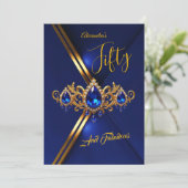 Fabulous Fifty Birthday Royal Blue Gold Gems Kaart (Staand voorkant)
