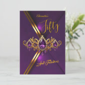 Fabulous Fifty Birthday Royal Purple Gold Gems Kaart (Staand voorkant)