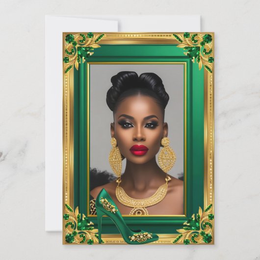 Fabulous Fifty Emerald Green Gold high Heel Gems Kaart (Achterkant)