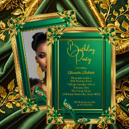 Fabulous Fifty Emerald Green Gold high Heel Gems Kaart