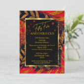 Fabulous Fifty Five Birthday Red Gold Feathers Kaart (Staand voorkant)