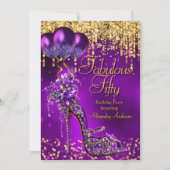 Fabulous Fifty Party Paarse Glitter Gold Stiletto Kaart (Voorkant)