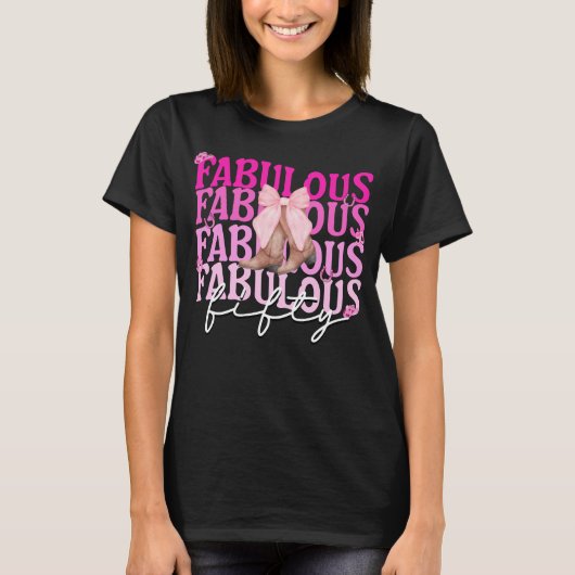 Fabulous Fifty Pink Bow Boots 50ste verjaardag T-shirt (Voorkant)