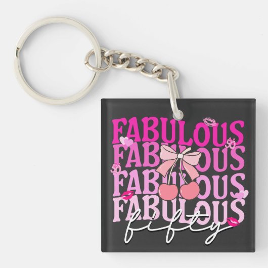 Fabulous Fifty Pink Gradient Cherry Bow Verjaardag Sleutelhanger (Voorkant)