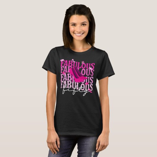 Fabulous Fifty Pink Heels Gradient Typography T-shirt (Voorkant volledig)