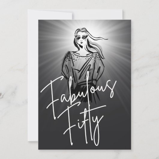 Fabulous Fifty Woman Black Sketch 50ste verjaardag Kaart (Voorkant)