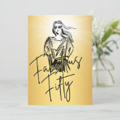 Fabulous Fifty Woman Gold Sketch 50ste verjaardag Kaart (Staand voorkant)