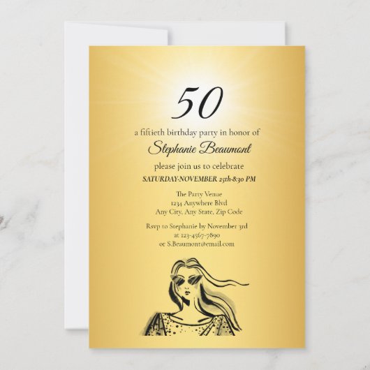 Fabulous Fifty Woman Gold Sketch 50ste verjaardag Kaart (Achterkant)