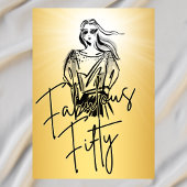 Fabulous Fifty Woman Gold Sketch 50ste verjaardag Kaart