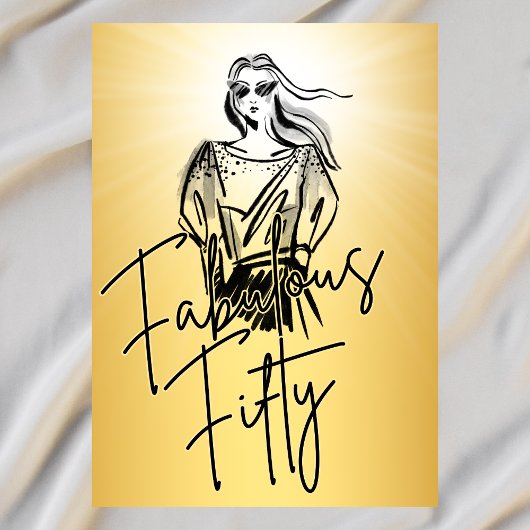 Fabulous Fifty Woman Gold Sketch 50ste verjaardag Kaart
