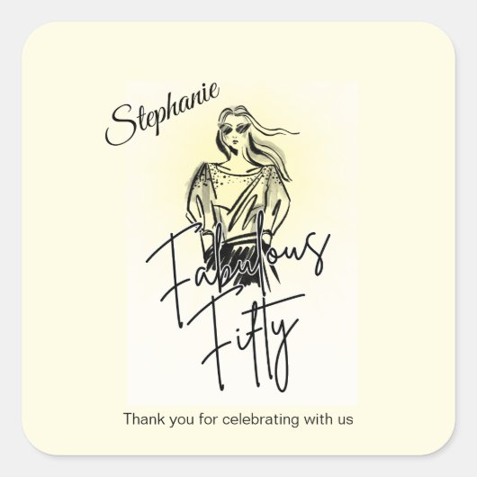 Fabulous Fifty Woman White Sketch 50th Birthday Vierkante Sticker (Voorkant)