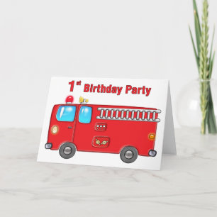 Fabulous Fire Truck 1st Birthday Kaart