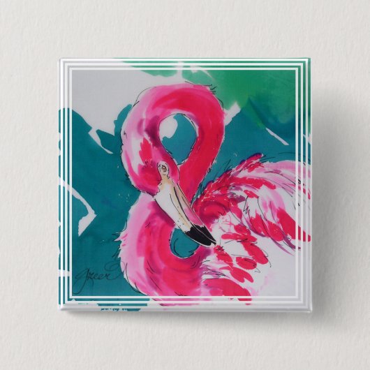 Fabulous Flamingo Art-knoppen Vierkante Button 5,1 Cm (Voorkant)