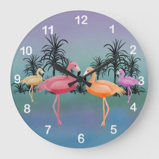 Fabulous Flamingos Clock Grote Klok (Voorkant)